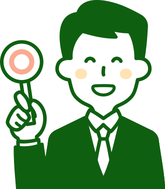 導入メリットに丸を出すスーツの男性